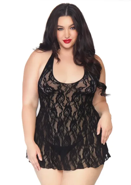 Plus Halter Rose Lace Dress
