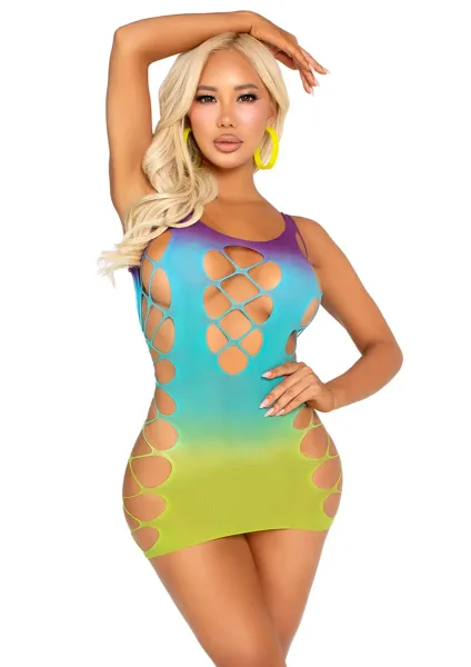 Seamless Ombre Faux Lace Up Mini Dress